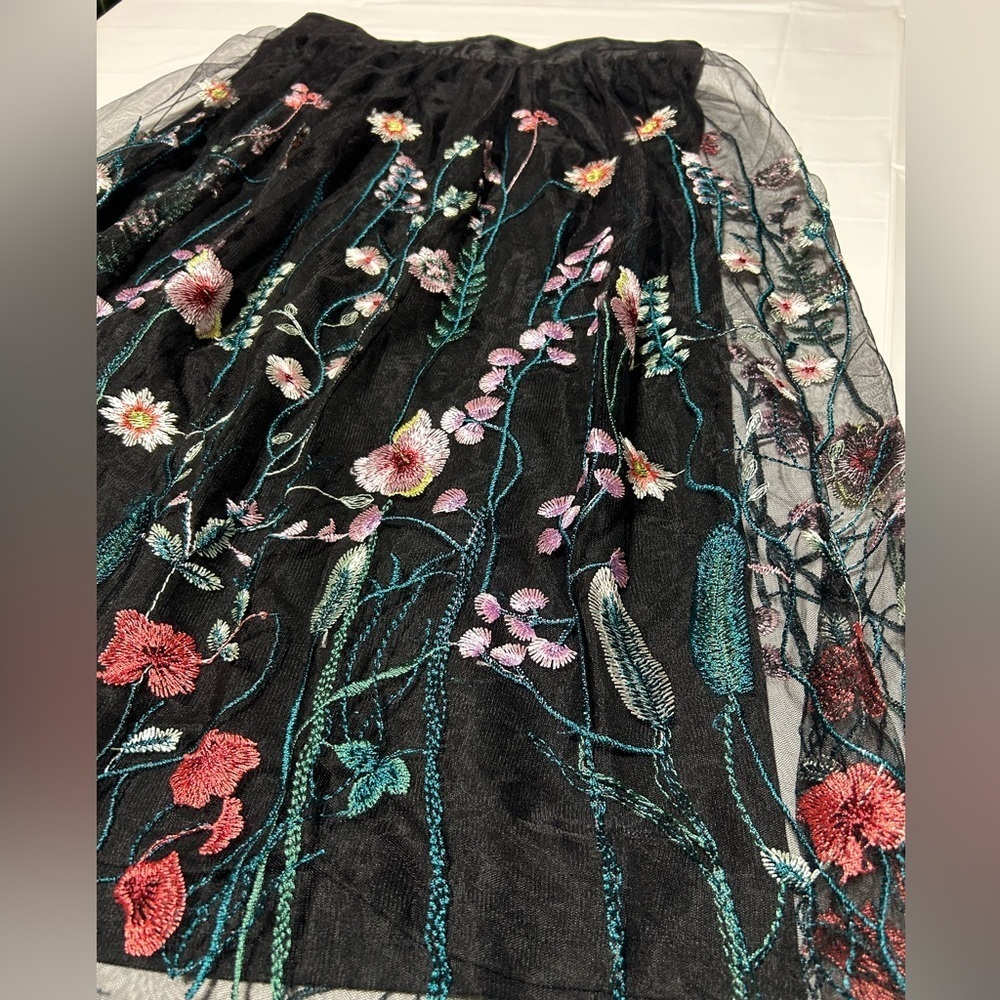 Black Skirt with Multicolor Floral Embroidery - Picture 2 of 4